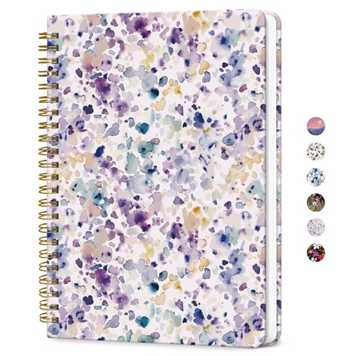 ZOTIA Lined Spiral Journal for Women, A5 Pretty Hardcover Notebook for Work, School & Office Writing, Aesthetic Writing Journal College Ruled, 140 Pages, 5.8" x 8.3", Purple Blocks - color: B-Purple Blocks