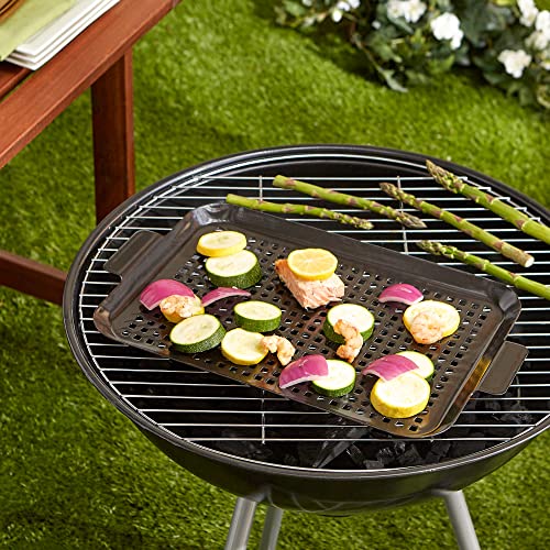 RSVP International Porcelain Coated Steel BBQ Grill Tray/Pan, Outdoor Barbeque Grilling Accessories for Cooking Fish & Vegetables, Dishwasher Safe, Medium, 16.75x10" - size: Medium, 16.75x10"
