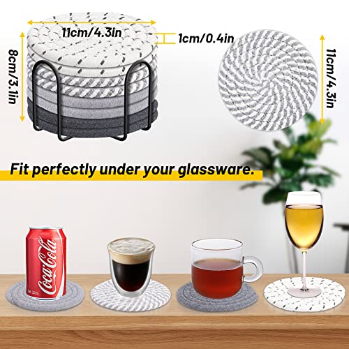 Mckanti 8 Pcs Drink Coasters with Holder, 4 Colors Absorbent Coasters, Minimalist Cotton Woven Coaster Set for Living Room Decor, Tabletop Protection Suitable for Kinds of Cups, 4.3 Inches - color: Multi-gray