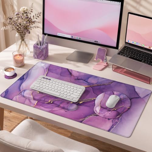 iCasso Purple Keyboard Mat 35.4"x15.7", Desk Blotter for Workspace - color: 1-Purple Marble