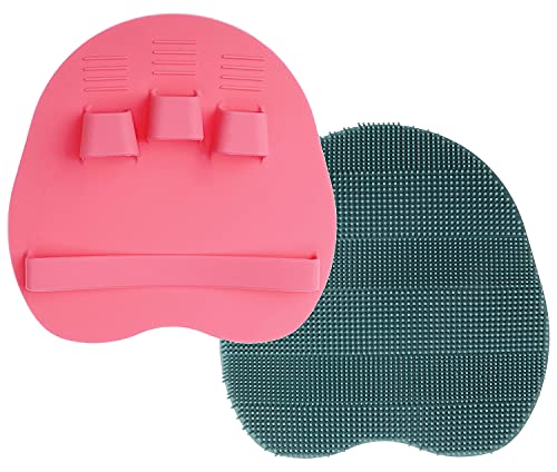 2 Pack Soft Silicone Shower Brush, Body Scrubber Exfoliating Skin Massage - color: 1 Pars_pink+green