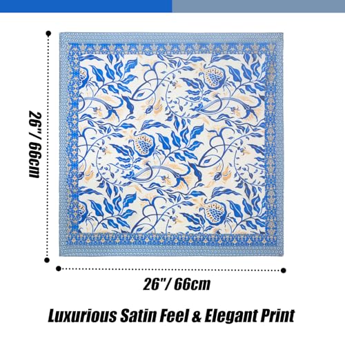 Seawhisper Premium Printed Satin Silk-Like Neck Scarf for Women Square 26" - color: Blue