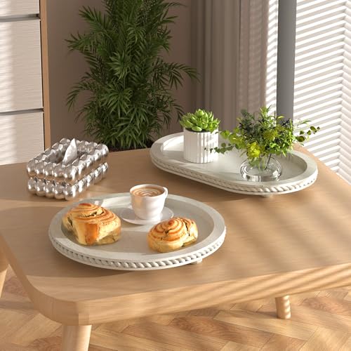 White Oval and Round Decorative Tray Set of 2 for Coffee Table - style: 1 tier-1set