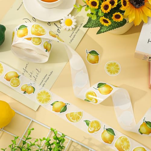FYSUIMU 1000 Pcs Lemon Stickers Roll Summer Yellow Fruit Self Adhesive Decorative Decal Labels for Scrapbook Envelope Seals Water Bottle Laptop Decor Party Favor