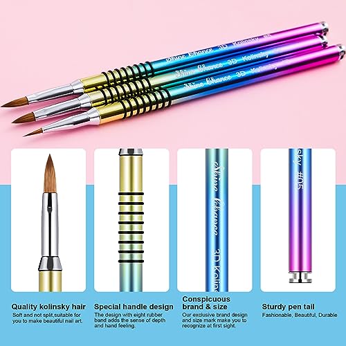 3Pcs Acrylic Nail Brushes Set Size 2 4 5, Kolinsky Hair Acrylic Nail Art Brush, Art Design & Polish Mistake Cleaning Manicure Tools for Women Acrylics Application, Gradient - color: Gradient