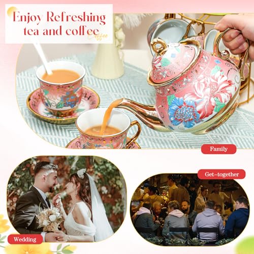 20 Pcs Adult Tea Party Set Porcelain with Metal Holder, Fresh - style: Fresh