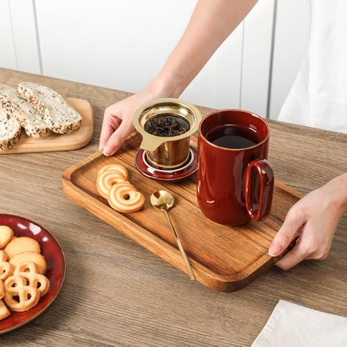 vicrays Ceramic Tea Mug Infuser - Large Cup 16 oz Hot Loose Steeping Handle Teacup with Leaf Infuser Spoon Lid - Tall Glazed Strainer Coffee Mug Microwave Safe - Cherry Red - color: Cherry Red