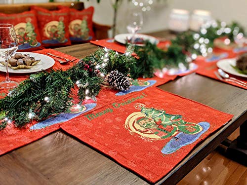 DaDalogy Red Merry Christmas Santa Claus Placemats Set of 4 Festive Winter Holiday Tapestry - Cotton Linen Wove Dining Room Table Mats - 13” x 19” (17615) - color: Red Santa Claus
