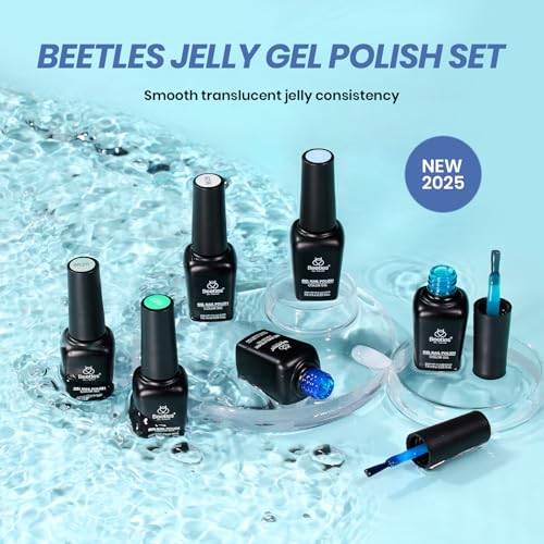 Beetles Blue Gel Nail Polish Set, 6 Colors Jelly Gel Polish Kit - color: A - Sheer | Bubble Splash