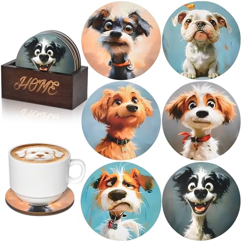Bar Coaster Set, Drink Coaster for Home Decor, Wood Coffee Coasters 6Pack (Dog) - color: Dog