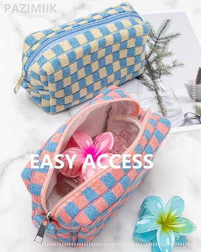 Checkered Makeup Bag for Purse, Small Travel Cosmetic Pouch,Red Blue - color: Red Blue