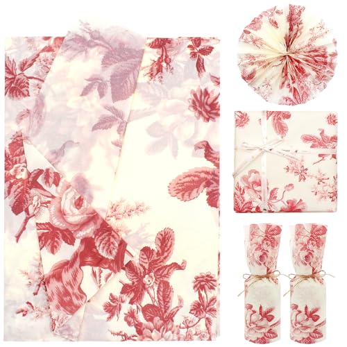 Benvo 20 Sheets Floral Print Tissue Paper 20 inch x 29 inch Decoupage Paper Decorative Tissue Gift Wrapping for DIY Art Craft Spring Wedding Birthday Baby Shower(Style C) - color: Red Peony