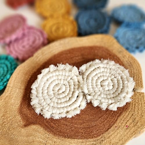 Cotton Car Coasters for Cup Holders, 2PC Car Cup Coasters, Drink Coaster Holder, Cute cupholder Coaster Accessories for Women, Macrame, Boho (Vanilla White) - color: Vanilla White