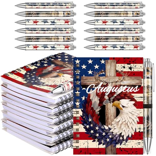 Resurhang 24 Pcs Patriotic Notebook Gifts, 5.5x4.3 Flag Notebooks and Pens - style: 4th of July