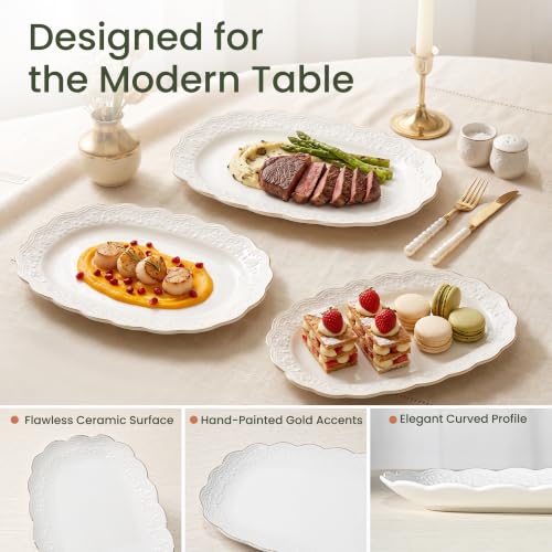 Kassel Ceramic Serving Platter Set | 16”/14”/12” Oval Serving Trays for Entertaining at Parties and Weddings | Oven Safe Extra Large Serving Trays for Tacos, Steak, and Cake - size: Large Oval 16”/14”/12