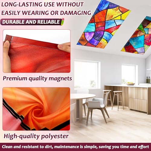 6 Pcs Fluorescent Light Covers with 60 Magnets Decorative for Classroom Ceiling Lights 4 x 2 Feet Magnetic Light Cover Filter Easy Install for Office Hospital Home Ceiling Supplies (Stained Glass) - color: Stained Glass