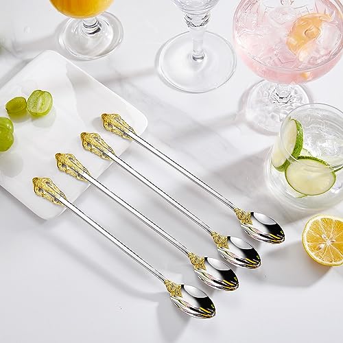 KEAWELL Luxurious 4-Piece 9-Inch Iced Tea Spoon Set (Gold Accent) - color: Gold Accent
