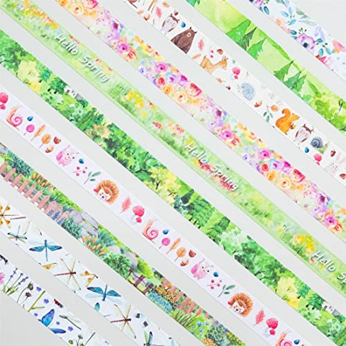 YUBBAEX 10 Rolls Four Seasons Washi Tape Set Green Grass Flowers Masking Decorative Tapes (Spring) - color: Spring