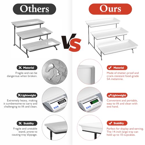 Bumusty 3-Tier Melamine Serving Tray Set, 14 x 7 in, Black Stand - color: Black, size: 14" x 7"