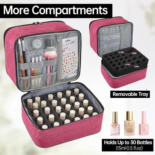 Buruis 2-Tier Nail Polish Bag, Nail Supplies Organizer, Pink - color: Pink
