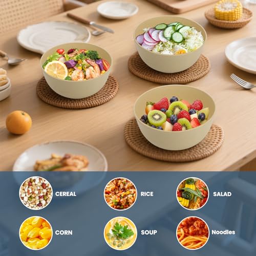 26oz Soup Bowls Set of 6, Unbreakable Cereal Bowls - Beige - color: Beige, size: 26 oz