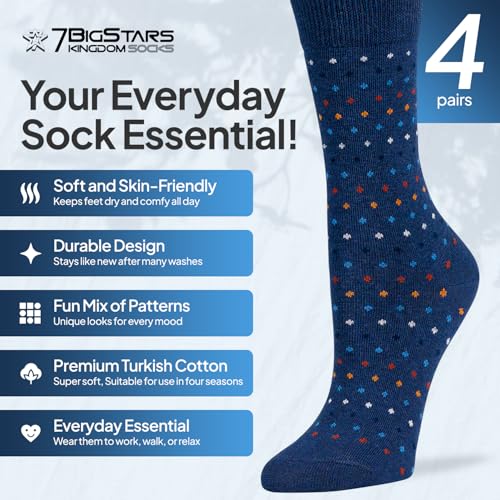 7BIGSTARS Women Cotton Crew Socks, Patterned 4 Pack, M 5-9 - L 8-12 - color: 01c - Light Navy Assortment (A29), size: 8-12