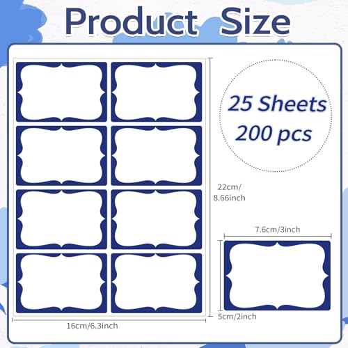 Starboling Name Tag Stickers, 200 Pcs 3"x2" Blue Plain Stickers, Colorful Border, For Office, Meetings, School & Home - color: Blue