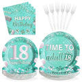 96Pcs Teal and Silver 18th Birthday Party Supplies, Serves 24 - style: Peacock Blue 18th Birthday