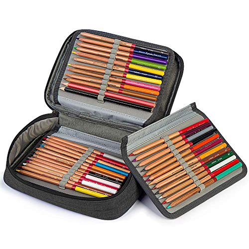 Number-one Large Capacity Pencil Case, 72 Slots Colored Pencil Pouch Bag Portable Pencil Holder Stationery Organizer with Compartments for Office and Travel, Black - color: Black