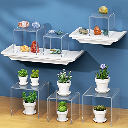 NIUBEE Acrylic Risers Display Stand 2 Set, Clear Display Risers Shelf,5x6x7 - size: (5,6,7)" x 2Set