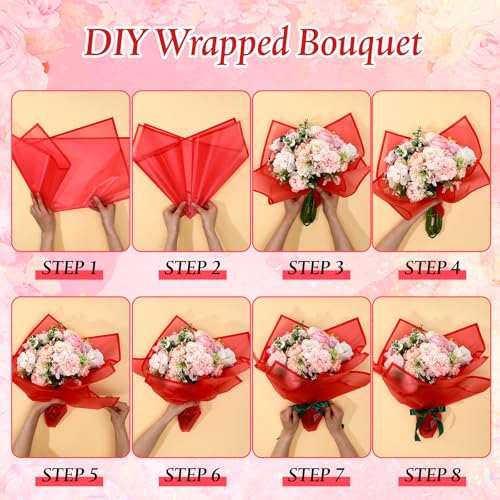Ctosree 240 Sheets Flower Wrapping Paper, 22.8 x 22.8 Waterproof Wrapping Paper Bouquet Korean Floral Wraps Florist Supplies Packaging Papers for Wedding Bridal Shower Birthday Gift DIY(Red) - color: red