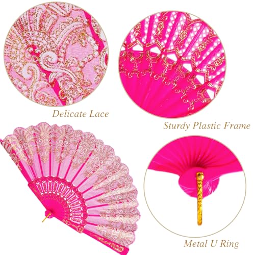 QIRMIZI 30 Pack Folding Handheld Fans,Silk Spanish Fan, Perfect for Weddings, Parties, and Dancing,Deeppink - color: Deeppink, size: 30 PACK