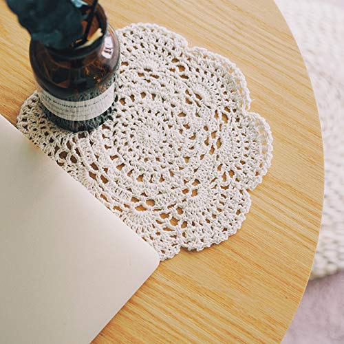 Phantomon 8 Inch Doilies Crochet Round Lace Doily Handmade Placemats 100% Cotton Crocheted Coasters, Pack of 4 (Beige) - color: Beige