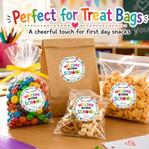 Back to School Stickers 60pcs, Welcome Back to School Round Sticker Labels for Teacher Gifts to Students, Classroom Rewards, First Day Treat Bags, Candy Bags, School Party Favors - style: Back to School