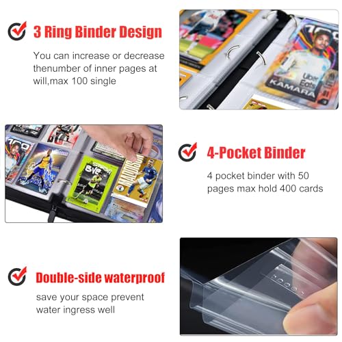 400 Pockets Soccer Card Binder, Portable Waterproof PU Storage Album,J850 - color: Soccer03-400