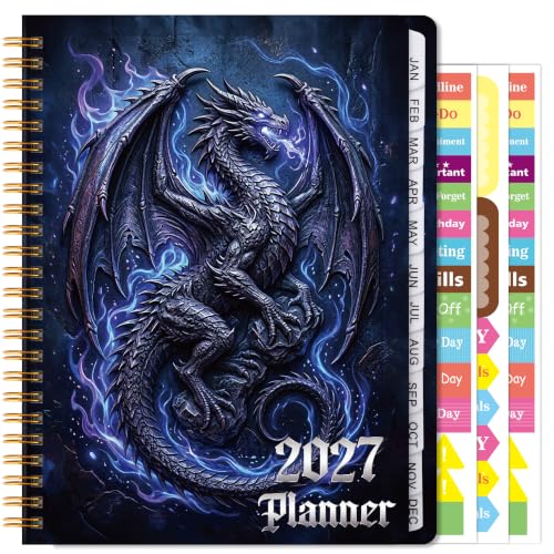Xqumoi 2027 A5 Planner Dragon Blue Fire Weekly and Monthly Planner Gift - color: Blue Dragon 2027, size: A5