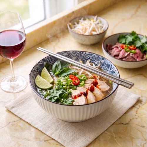 60 oz Large Soup Bowls Set of 3, Pho Bowls, Ramen Bowl - Wave - size: Wave Pattern (8 Inch, 60 oz)
