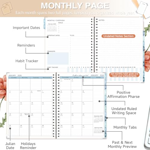 GuassLee Large 2026 Planner, Weekly and Monthly Planner from January 2026-December 2026, 8.5"x 11" Calendar Agenda Book with Back Pocket, Stickers for Home Office School Supplies, A4 Size, Khaki - color: Khaki