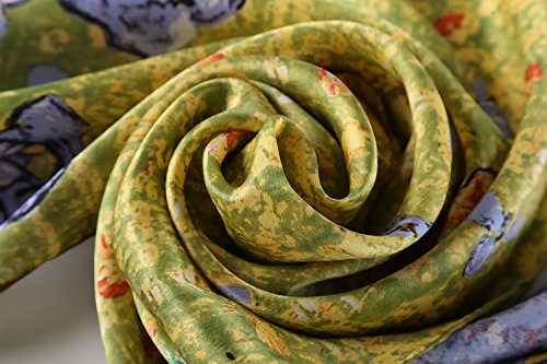 JWSilk Long Charmeuse Silk Scarf Classic Art Print - color: Blue Iris