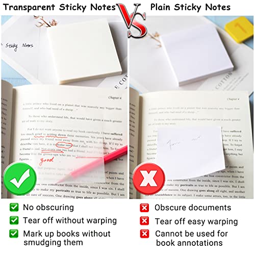 600 Sheet Transparent Sticky Notes, 3" x 3" Clear Sticky Notes Waterproof Self-Adhesive Translucent Sticky Note pad for Books Annotation and Tracing, See Through Sticky Note (12 Pads) - color: Clear White 600 Sheets