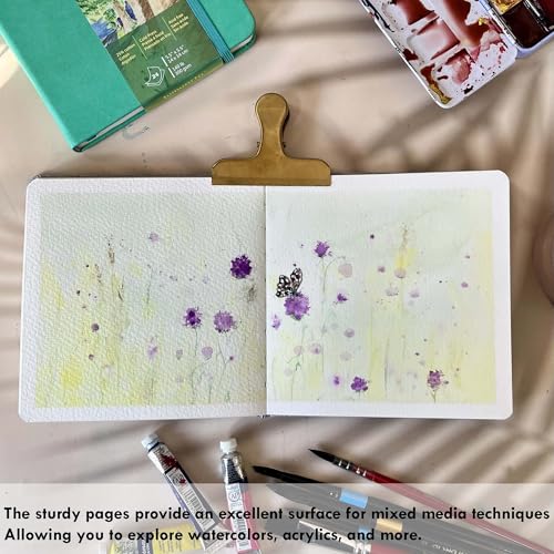 tumuarta Watercolor Journal 5.5 x 5.5, 140lb/300gsm Cold Press Paper, 24 Sheets/48 Pages, Lay-Flat Hardcover Sketchbook for Travel & Mixed Media - color: Gray, size: 5.5x5.5"