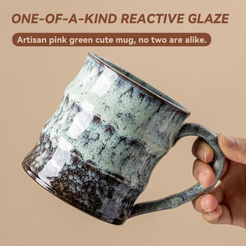 Misty Moss Ceramic Mug, 15oz Reactive Glaze Mug, Self Care Gift for Her - color: 15oz - Misty Moss · BREATHE