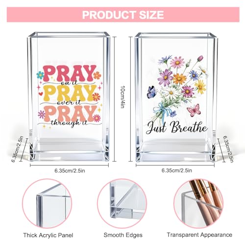 Just breathe 2 Pack Acrylic Cosmetic Pencil Pen Holder Cup, Hope Inspirational Makeup Brush Organizer Holder, Women Faith Gifts, Christian Encouragement Gifts for Women Mom Daughter Teacher - style: Pray Breathe 2