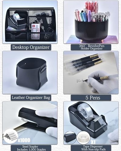 LXEVIHK Black Desk Accessories 21-Piece Office Supplies Gift Set - color: black