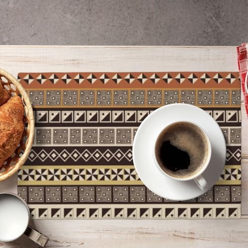 African Aztec Placemats Rectangle Linen Table Placemet Set of 4 - color: Beige, size: Set of 4