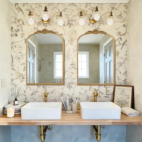 1 Set Vintage Gold 20x30 Arched Antique Baroque Tabletop Wall Mirror - size: 30"L x 20"W