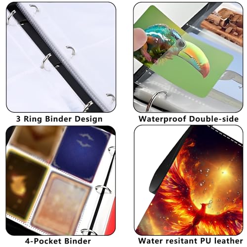 4 Pocket Trading Card Binder, Holds 400 Cards, Zipper Binder - color: Fire Phoenix