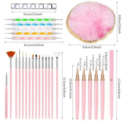 Nail Art Tools 27Pcs Set,Nail Art Brush,Resin Nail Art Palette,5 Pcs Nail Art Pens Liner Brush,2-way Acrylic Silicone Engraving Pen Dotting Pen Tools Nail Art Kit for Nail Art DIY - color: D3#Pink Style 5