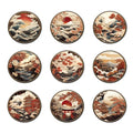 ANATTASOUL Japanese Pattern Wooden Coasters Set of 9 Bulk(3.9") - style: Japanese Pattern