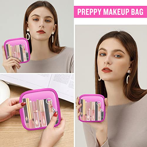 Mini Clear Travel Makeup Organizer Bag for Purse, Small Cute Makeup Bag Preppy Cosmetic Zipper Pouch Purse, Transparent PVC & Nylon Coin Pouch Sanitary Napkin Storage Bag for Women Men Girls(Hot Pink) - color: Hot Pink-Clear, size: Mini